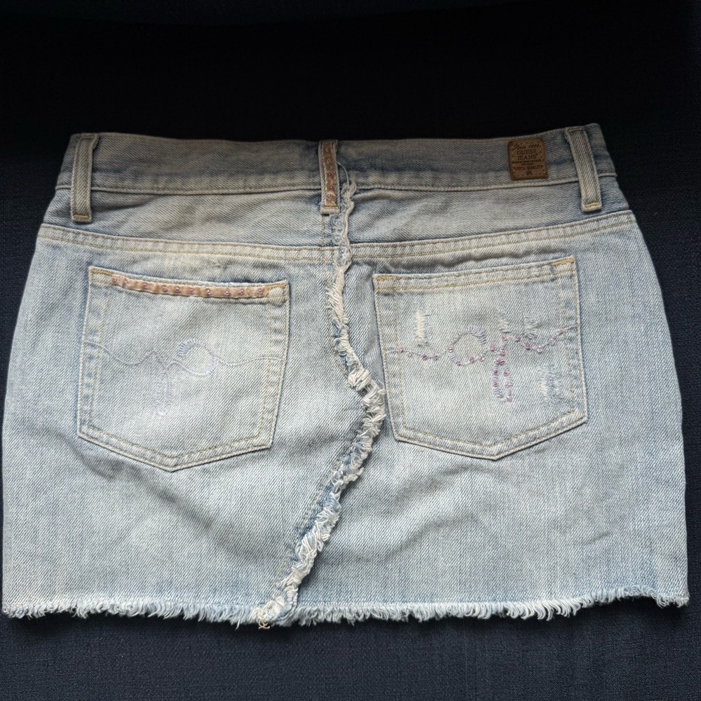 Vintage Y2K Guess Women's light Blue Denim mini Skirt size 24 - Picture 11 of 16